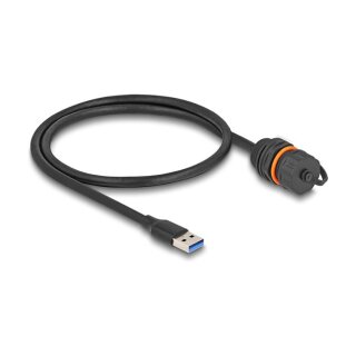 USB 5 Gbps Kabel USB Typ-A Stecker zu USB Typ-A Buchse zum Einbau mit M20 Gewinde und Verschlusskappe IP68 staub- und wasserdicht 50 cm schwarz