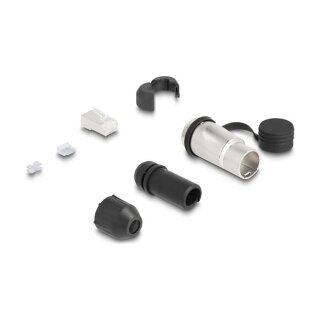 RJ45 Modularer Stecker Cat.6A zur Eigenmontage mit robusten Kabelsteckergehäuse und Schutzkappe
