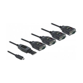 Delock Adapter USB Type-C™ zu 4 x Seriell RS-232 DB9 mit 15 kV ESD Schutz