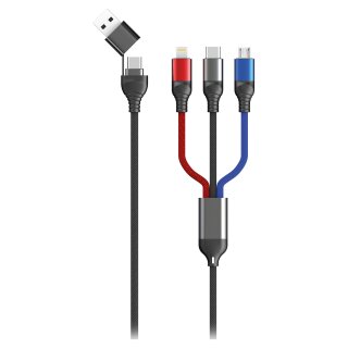 2GO USB / Type C Ladekabel Micro USB, Lightn., USB-C 1,2m sw