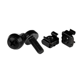 STARTECH.COM M6 x 12mm - Schrauben und Kfigmuttern - 50er Pack - Schwarz - M6 Montageschrauben und Kastenmuttern fr Server Rac