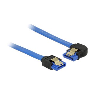 DELOCK Kabel SATA 6 Gb/s Buchse gerade > SATA Buchse links gewinkelt 70cm blau mit Goldclips