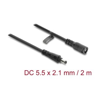 DC Verlängerungskabel 5,5 x 2,1 mm Stecker zu Buchse mit Bajonettverschluss 18 AWG, 2 m schwarz