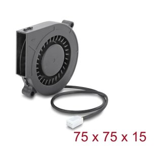 Radiallüfter / Lüftergebläse 12 V DC 75 x 75 x 15 mm mit 3-Pin Lüfteranschluss, schwarz