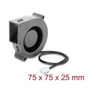 Radiallüfter / Lüftergebläse 12 V DC 75 x 75 x 25 mm mit 3-Pin Lüfteranschluss, schwarz