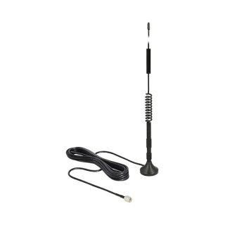 DELOCK LTE Antenne SMA Stecker 5 dBi starr omnidirektional mit magnetischem Standfus und Anschlusskabel RG-174, 3 m outdoor schwar