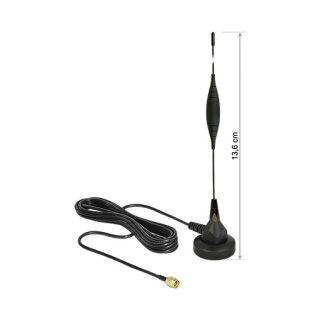DELOCK GSM Antenne SMA Stecker 5dBi starr omnidirektional mit magnetischem Standfus und Anschlusskabel RG-174, 3 m outdoor schwar