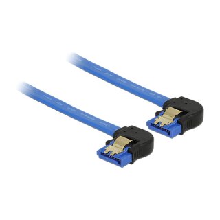 DELOCK Kabel SATA 6 Gb/s Buchse unten gewinkelt > SATA Buchse unten gewinkelt 20cm blau mit Goldclips
