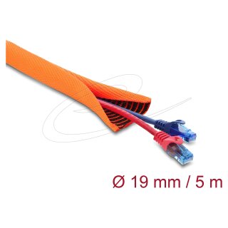 Delock Kabelschutzschlauch mit schwarzer Verschleißanzeige selbstschließend doppellagig 5 m x 19 mm orange