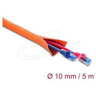 Delock Kabelschutzschlauch mit schwarzer Verschleißanzeige selbstschließend doppellagig 5 m x 10 mm orange