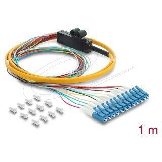 Delock LWL Pigtail Fanout Kabel 12 x LC-UPC Simplex Stecker zu 12 x offenes Kabelende 1 m