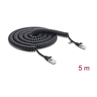 Delock RJ45 Spiralkabel Stecker zu Stecker Cat.5e 5 m schwarz