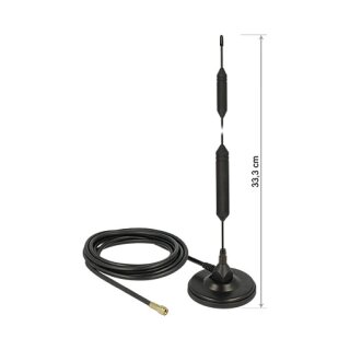 GSM Antenne Quadband SMA Stecker 5 dBi starr omnidirektional mit magnetischem Standfuß und Anschlusskabel RG-58 3 m outdoor schwarz