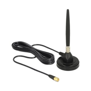 DELOCK GSM Antenne SMA Stecker 3dBi starr omnidirektional mit magnetischem Standfus und Anschlusskabel RG-174, 3 m outdoor schwar