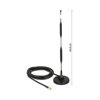 DELOCK LTE Antenne SMA Stecker 5dBi starr omnidirektional mit magnetischem Standfus und Anschlusskabel RG-58, 3 m outdoor schwarz
