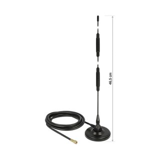 DELOCK LTE Antenne SMA Stecker 7dBi starr omnidirektional mit magnetischem Standfus und Anschlusskabel RG-58, 3 m outdoor schwarz