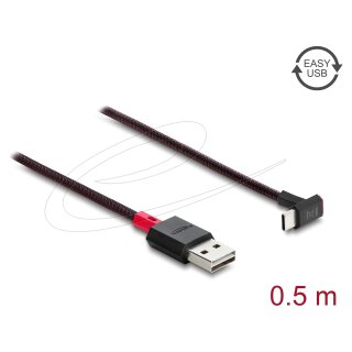 Delock EASY-USB 2.0 Kabel Typ-A Stecker zu USB Type-C™ Stecker gewinkelt oben / unten 0,5 m schwarz