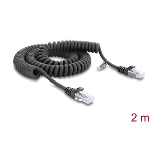Delock RJ50 Spiralkabel Stecker zu Stecker 2 m schwarz