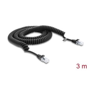 Delock RJ50 Spiralkabel Stecker zu Stecker 3 m schwarz