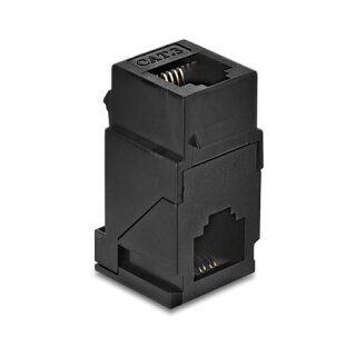 Delock Keystone Modul Kupplung RJ14 Buchse zu RJ14 Buchse 90° gewinkelt Cat.3 Kunststoff schwarz