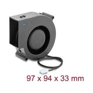 Delock Radiallüfter / Lüftergebläse 12 V DC 97 x 94 x 33 mm mit 3-Pin Lüfteranschluss, schwarz