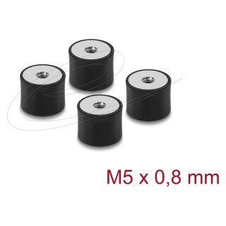 Delock Vibrationsdämpfer M5 x 0,8 mm D 20 x H 15 mm mit 2 x Innengewinde 4 Stück schwarz