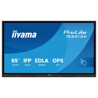 163,9cm/64,5" (3840x2160) iiyama ProLite TE6513A-B3AG 16:9 4K IPS 8ms HDMI DisplayPort USB-C USB LAN RS232 VESA Speaker Touch WiFi Black