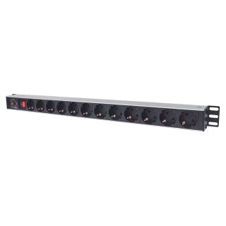 Intellinet 714044 - 1HE Steckdosenleiste (12x Stecker) Kabellänge 1,6m 675 mm x 47 mm x 62 mm mit An- und Ausschalter Black
