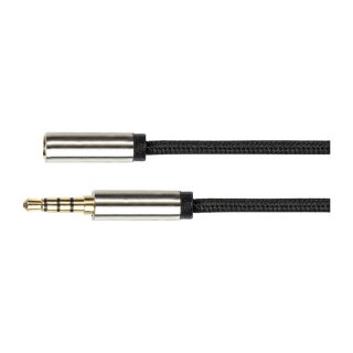 Series Audio Verlängerungskabel High-Quality, 4-poliger 3,5mm Klinkenstecker an Klinkenbuchse, Textilmantel, schwarz, 1m