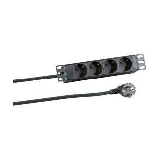 10" 1HE Steckdosenleiste 4xCEE 7/3 ohne Schalter,Alu,sw