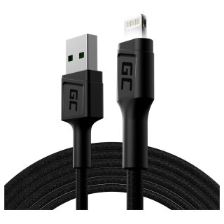 Green Cell USB 3.0 > Lightning (ST-ST) 2m Ladekabel LED Schwarz