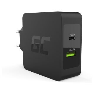 Green Cell Charger 45W 2-Port USB-C/USB3.0 QC3.0 inkl. 2m USB-C Kabel Schwarz