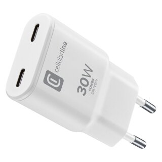 Cellularline USB-C Duo GaN Reiselader 30W White