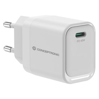 CONCEPTRONIC Ladegerät 1Port GaN USB-C 45WPD3.0/PPS ws
