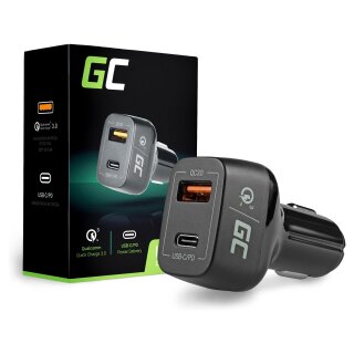 Car Charger Green Cell 1xUSB-C Power Delivery 1xUSB3.0 Quick Charge 12V Black