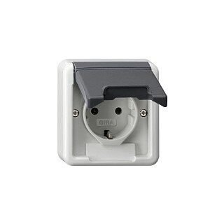 Gira 445035 SCHUKO-Steckdose Klappdeckel+BSF (OT) WG AP IP44 Grau