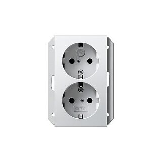 GIRA 273103 SCHUKO-Doppelsteckdose für uP Geräted. 1f. + SafetyPlus rw glänz.