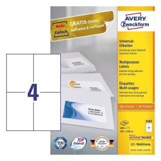 AVERY Zweckform Etiketten 3483 105,0 x 148,0 mm weiß - 400 Stück