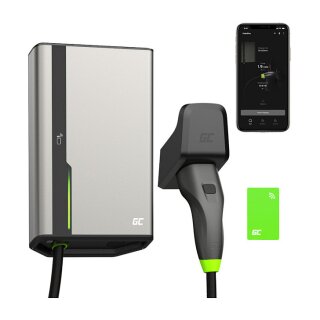 Green Cell EVGC021B2275 HabuDen Wallbox 22kW 32A 7.5m NFC Type 2 Cable Smart EV Charging Station with GC App Bluetooth WiFi