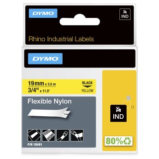 Dymo Rhino Band IND, Nylon 19 mm x 3,5 m schwarz auf gelb