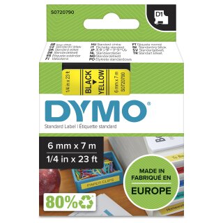 Dymo D1 Schriftband 6 mm x 7 m schwarz auf gelb 43618