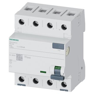 Siemens FI-Schalter 4x40A 5SV33446 Typ A 40A 3+N-pol 30MA 400V 4TE