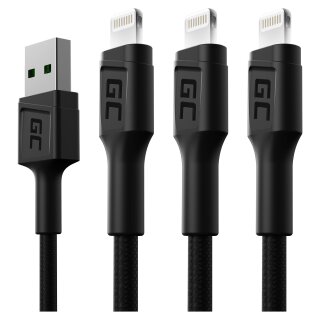 Greencell 3x USB Lightning Cable 120cm White LED Quick Charge