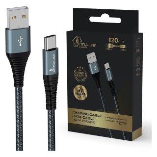 Extralink SMART LIFE CABLE 15W USB-A TO USB-C 120CM NYLON BRAIDED 5V 2.4A/3A BLACK