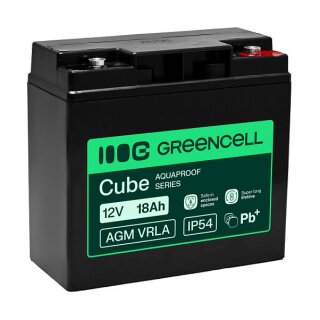 Green Cell AGM VRLA 12V 18Ah maintenance-free battery for cash registers, toys, cameras (181x77x167mm)