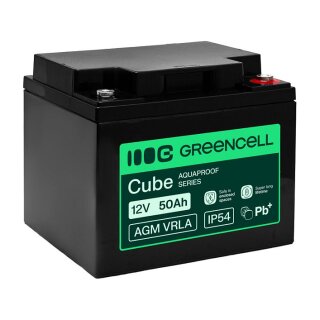 Green Cell AGM VRLA 12V 50Ah maintenance-free battery for UPS power supply, scales (197x166x170mm)