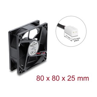 Axiallüfter 48 V DC, 80 x 80 x 25 mm mit 2 Pin Lüfteranschluss schwarz