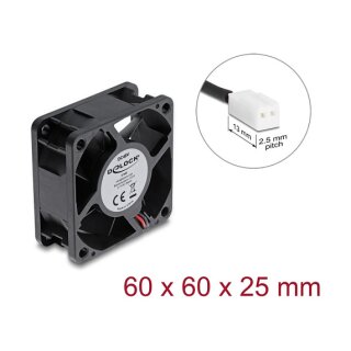 Axiallüfter 48 V DC, 60 x 60 x 25 mm mit 2 Pin Lüfteranschluss schwarz
