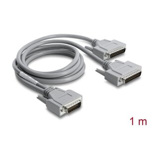 Adapter Y-Kabel Seriell RS-232 LFH D-Sub HD 60 Pin Stecker zu 2 x D-Sub 25 Stecker 1 m grau