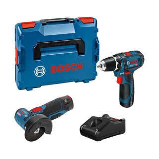 Powertools 12V Profi Set GSR 12V-15, GWS 12V-76 Combo Kit (blau, 2x Li-Ionen Akku 2,0Ah, L-BOXX)
